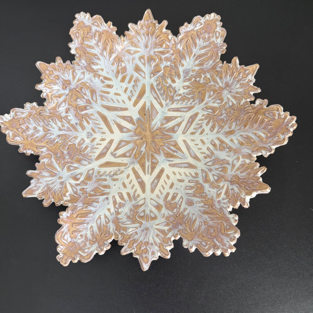 Vintage Handmade Pottery Snowflake Platter Tray‎ Winter Christmas Decor Original